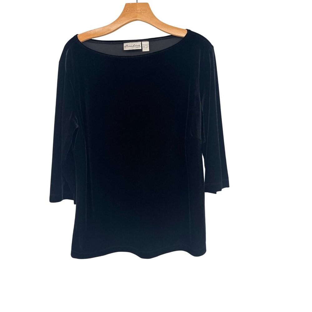 Chico's 3 Private Edition Black Velvet 3/4 Sleeve Top shirt Size XL